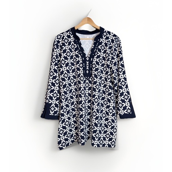 Charter Club Tops - Charter Club Women's Geometric Tunic Top Size XL 3/4 Sleeve Navy & White Stretch
